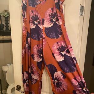 Floral Print Orange Jumpsuit